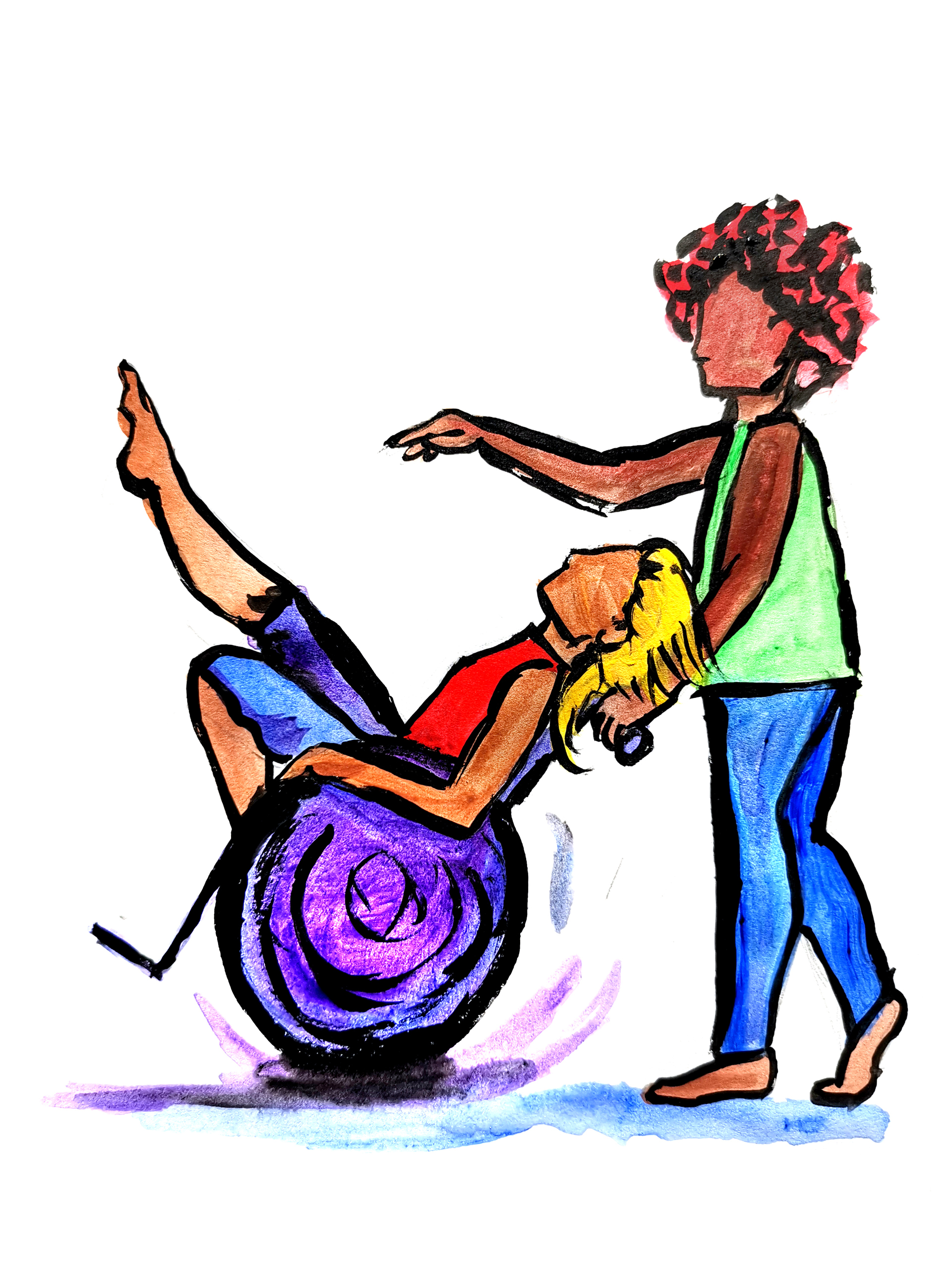 Illustration of female wheelchair dancer and carer 