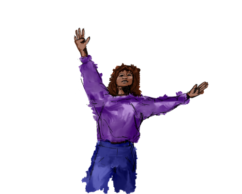 Illustration of global majority young dancer with arms above her head