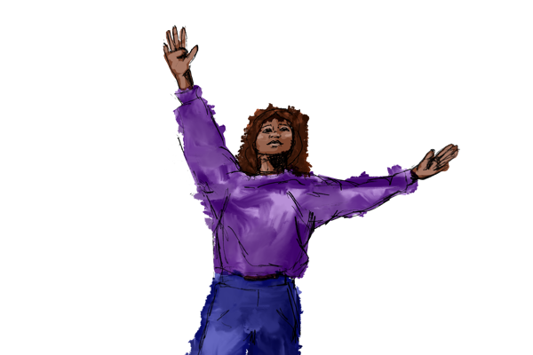 Illustration of global majority young dancer with arms above her head