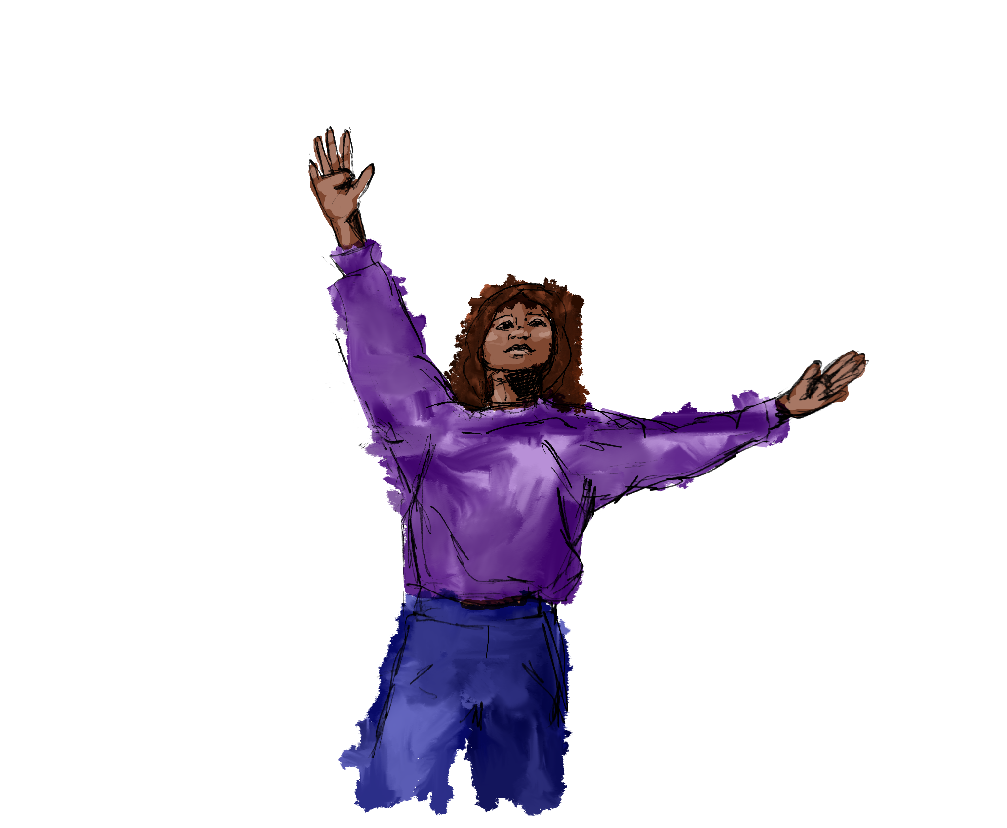 Illustration of global majority young dancer with arms above her head Illustration of global majority young dancer with arms above her head