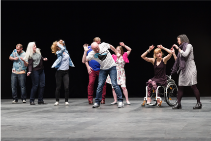 9 Dancers  in a line mind movement.