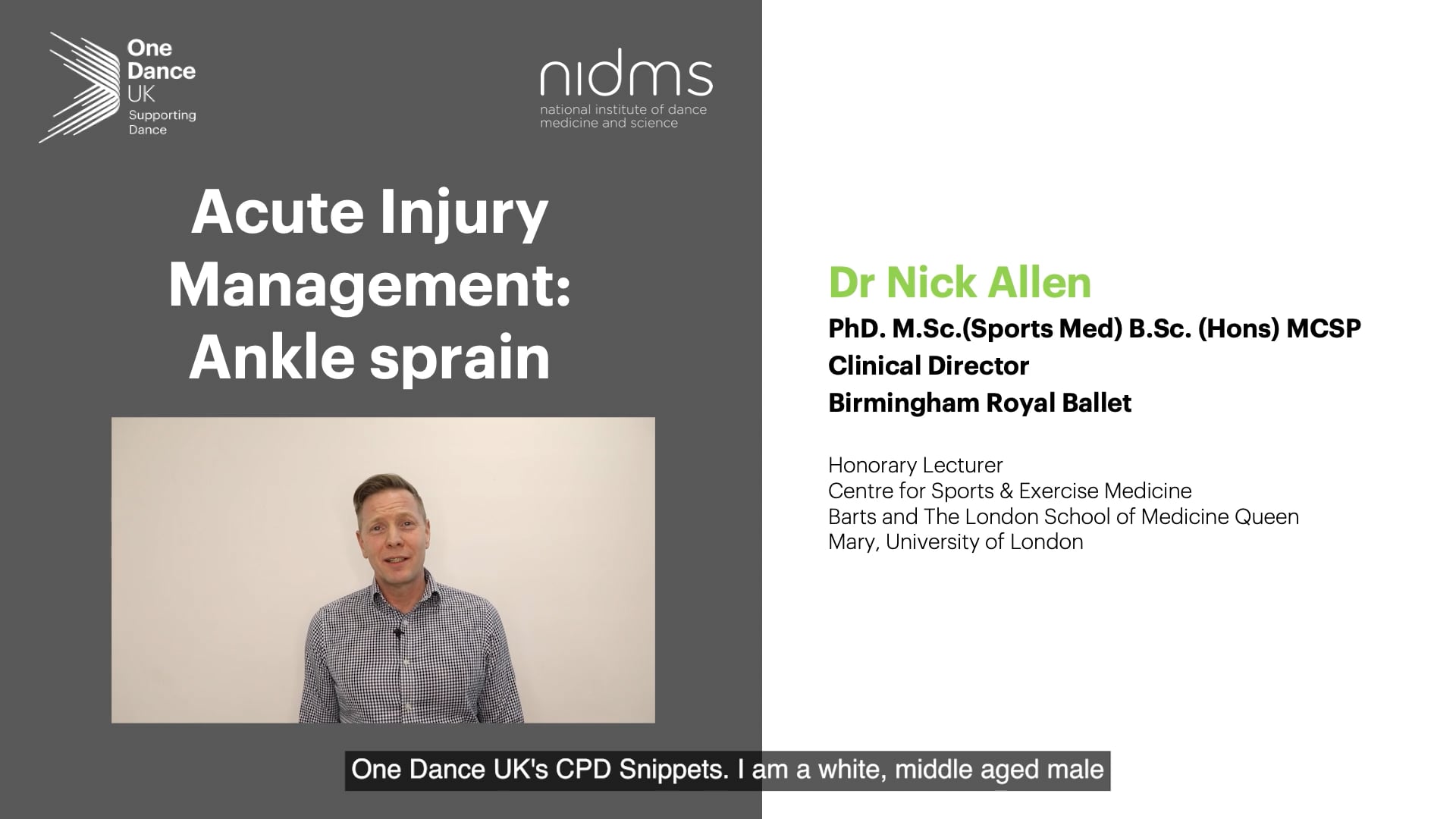 CPD Health and Wellbeing Snippet 5: Acute Injury Management CPD Health and Wellbeing Snippet 5: Acute Injury Management