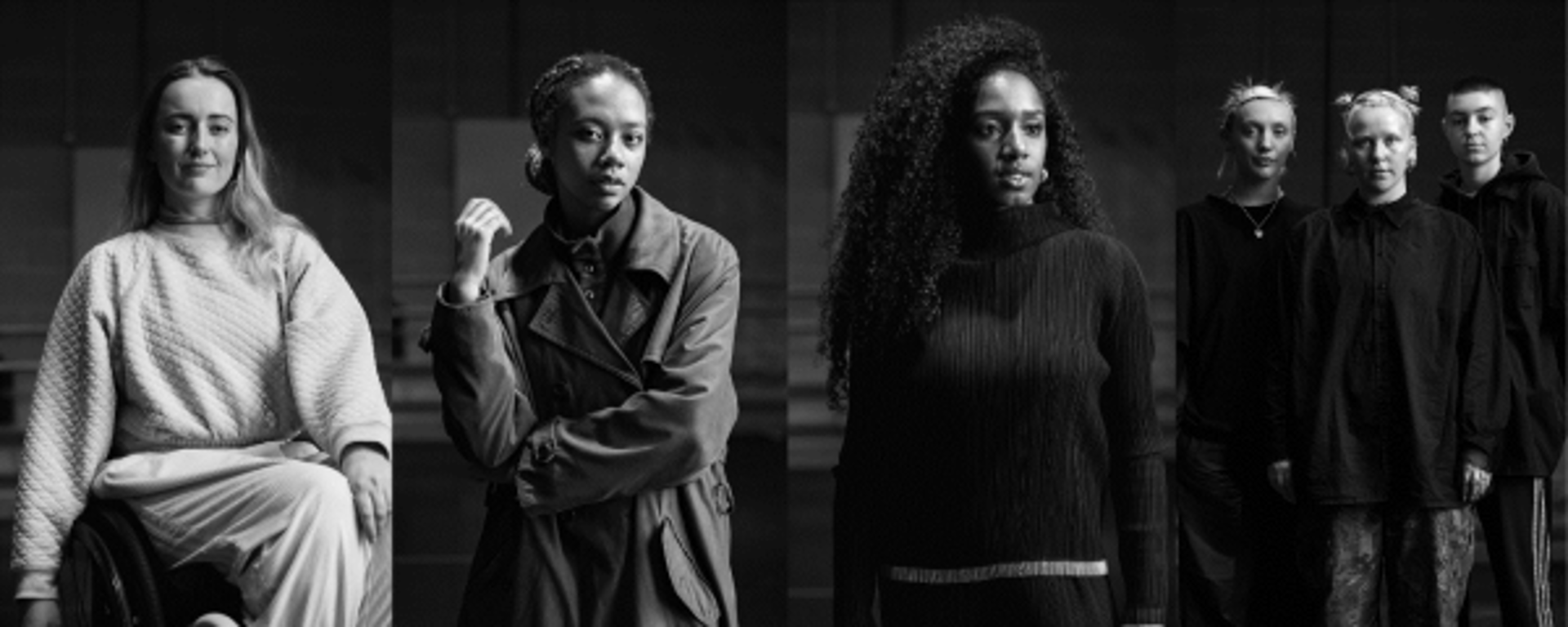 black and white headshots of four Sadlers Wells Young Associates 