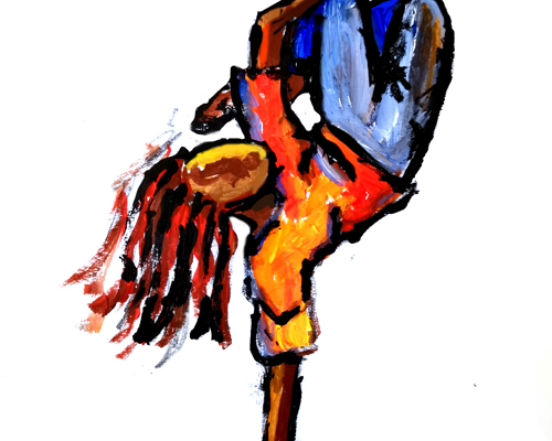 Painting of young male global majority break dancer 