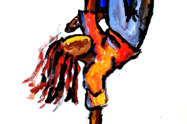 Painting of young male global majority break dancer 