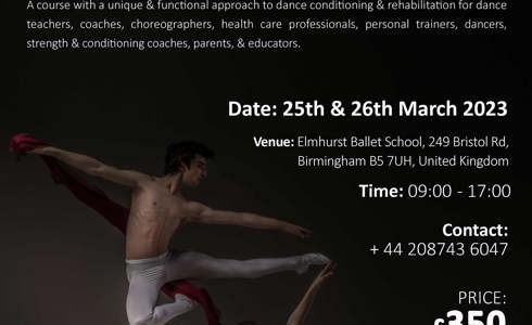 poster with text saying Strength In Dance with two dancers one jumper and the other lunging 