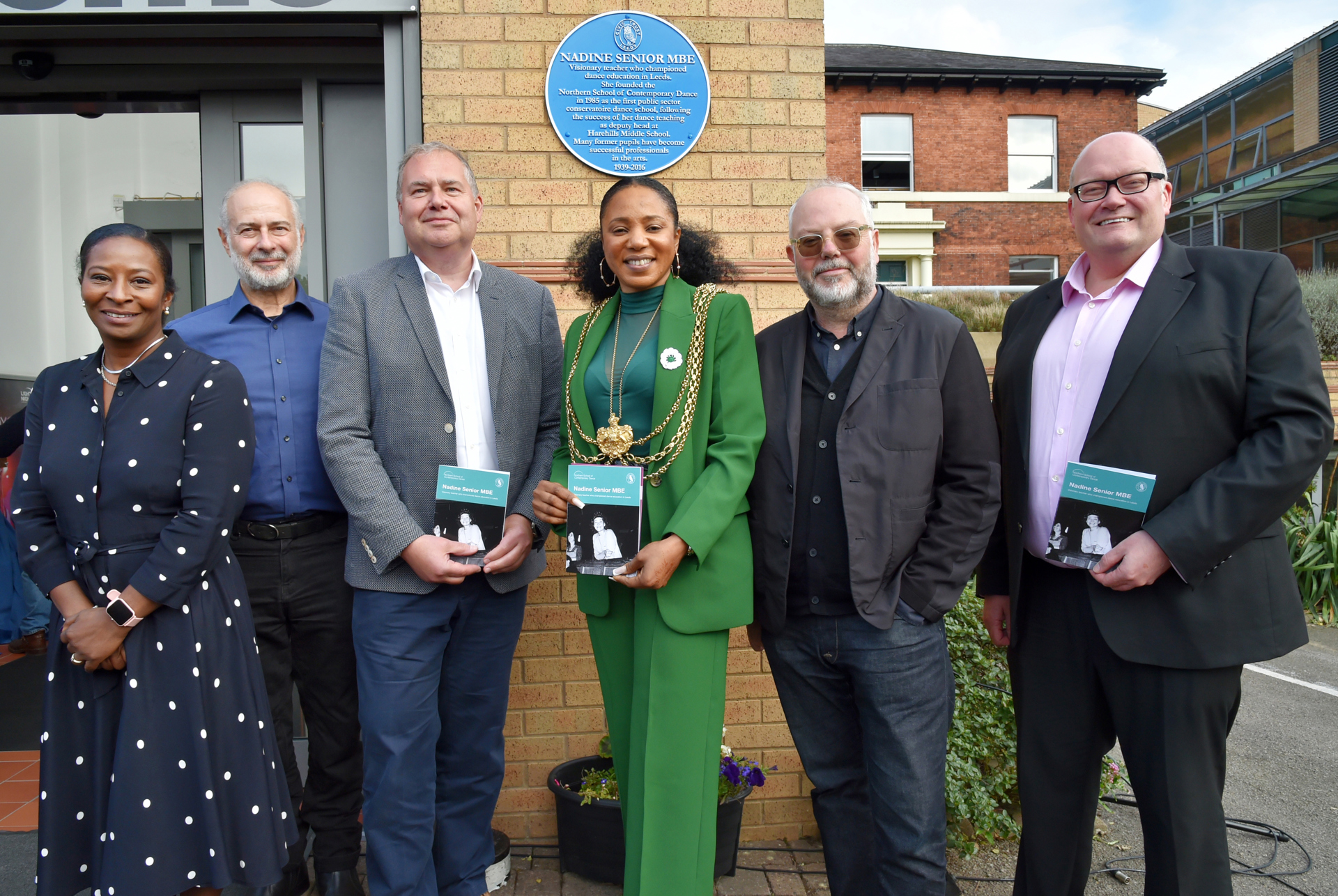 Pictured at Nadine Senior MBE blue plaque unveiling (L-R): Sharon Watson - CEO & Principal at NSCD, Nadine’s son Gareth Senior and Councillor Abigail Marshall Katung - the Lord Mayor of Leeds. Photography courtesy of Civic Trust - by Graham Fotherby Pictured at Nadine Senior MBE blue plaque unveiling (L-R): Sharon Watson - CEO & Principal at NSCD, Nadine’s son Gareth Senior and Councillor Abigail Marshall Katung - the Lord Mayor of Leeds. Photography courtesy of Civic Trust - by Graham Fotherby