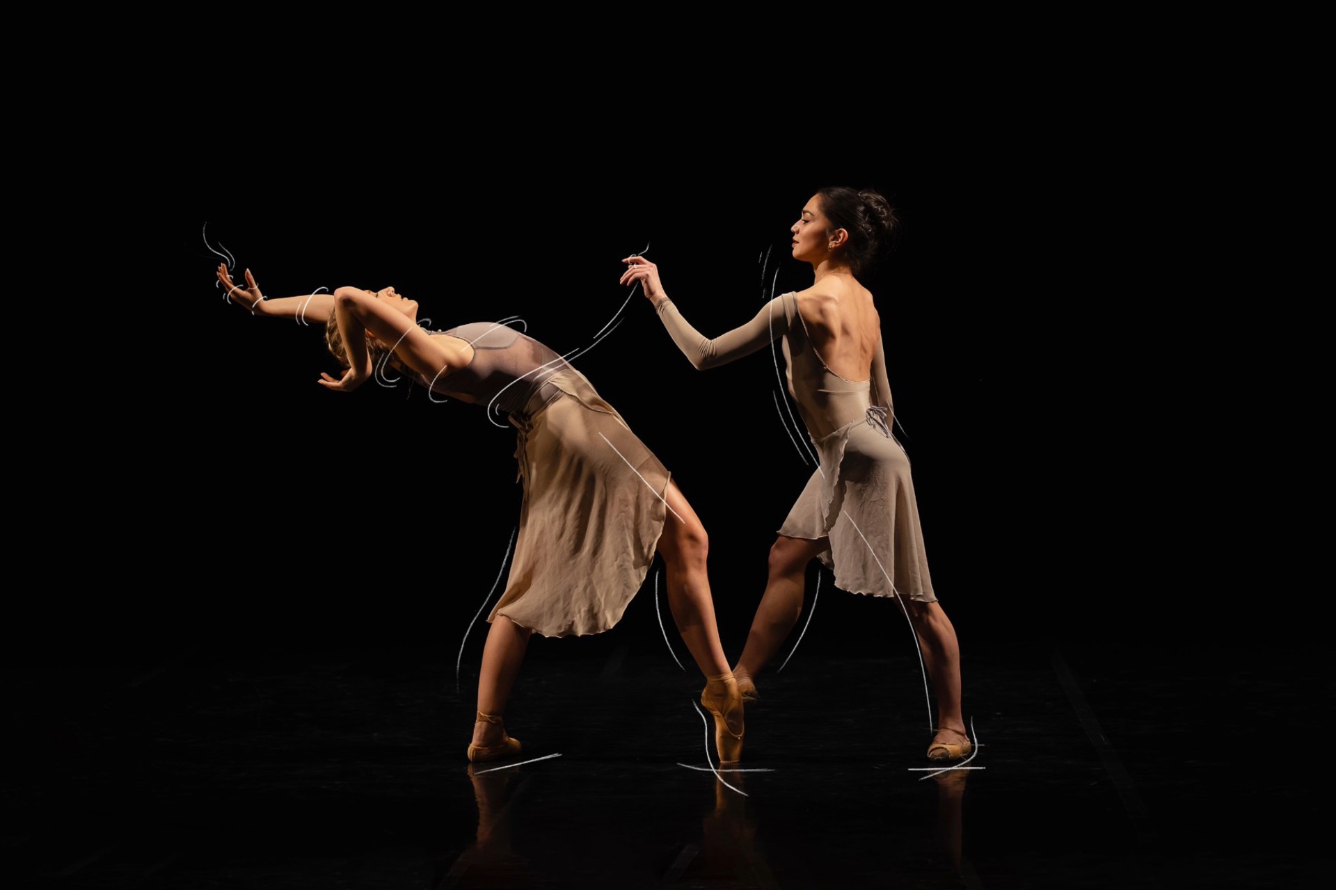 Rachael Gillespie and Harriet Marden in Sketches. Photo Emily Nuttall. Artwork by Colleen Mair.