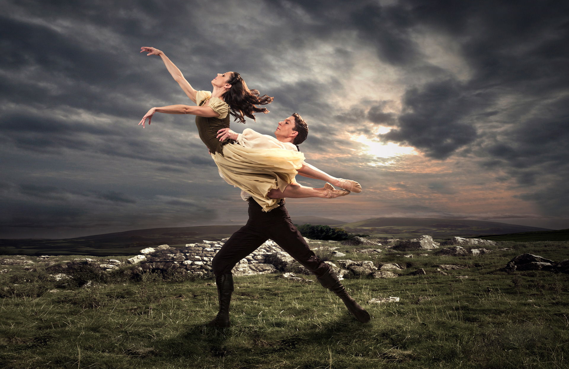 Martha Leebolt and Tobias Batley as Cathy and Heathcliff in Wuthering Heights. Photo Guy Farrow
