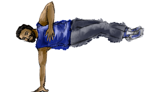 Illustration of Global majority male breaker with a beard in break dancing pose