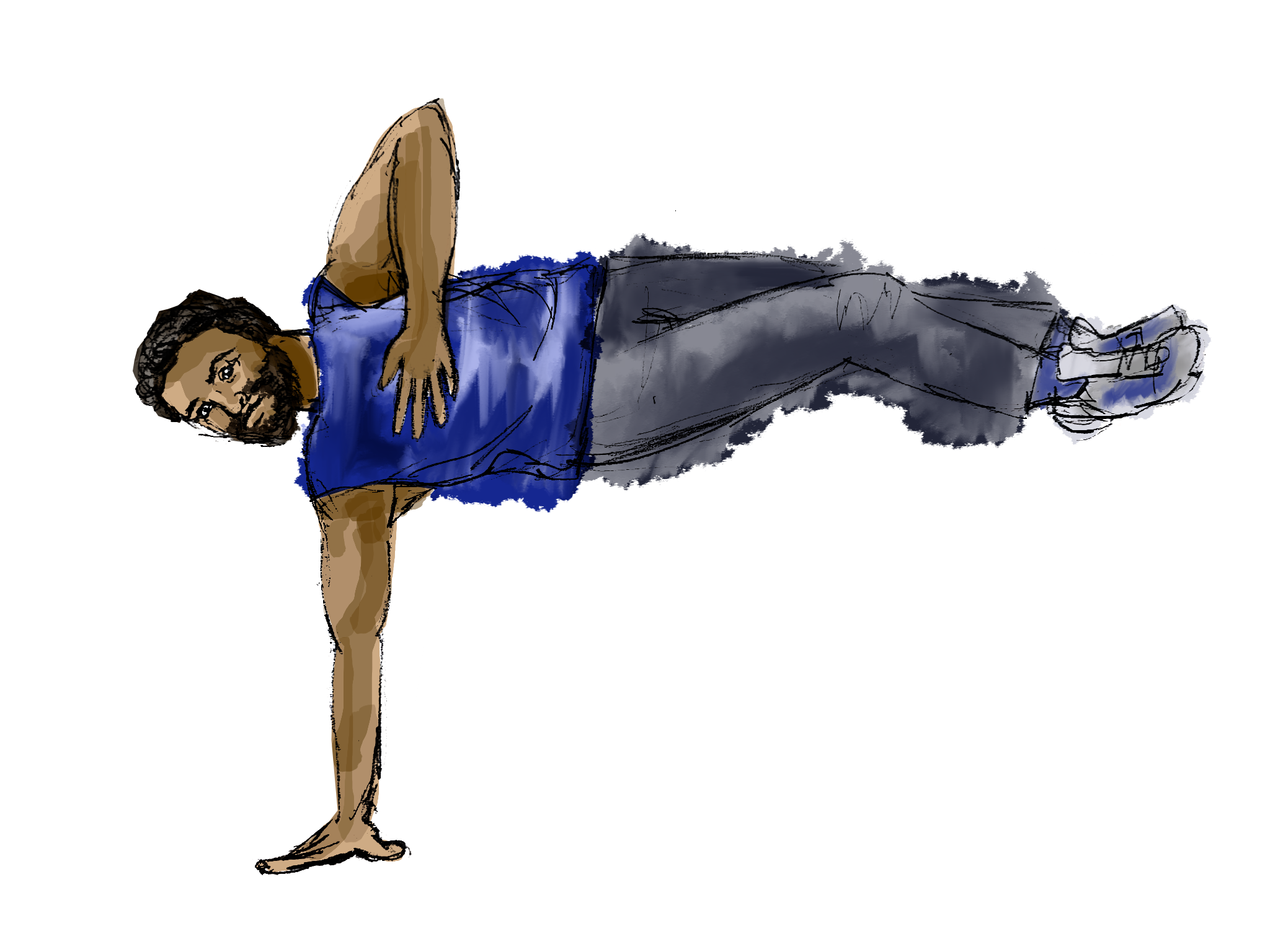 Illustration of Global majority male breaker with a beard in break dancing pose Illustration of Global majority male breaker with a beard in break dancing pose