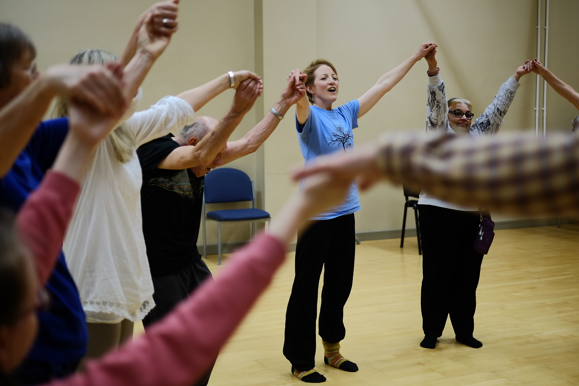 Helen Gould, co-founder of LPM Dance at a Neuro-Moves session. Photo by Johnny Bean. Helen Gould, co-founder of LPM Dance at a Neuro-Moves session. Photo by Johnny Bean.