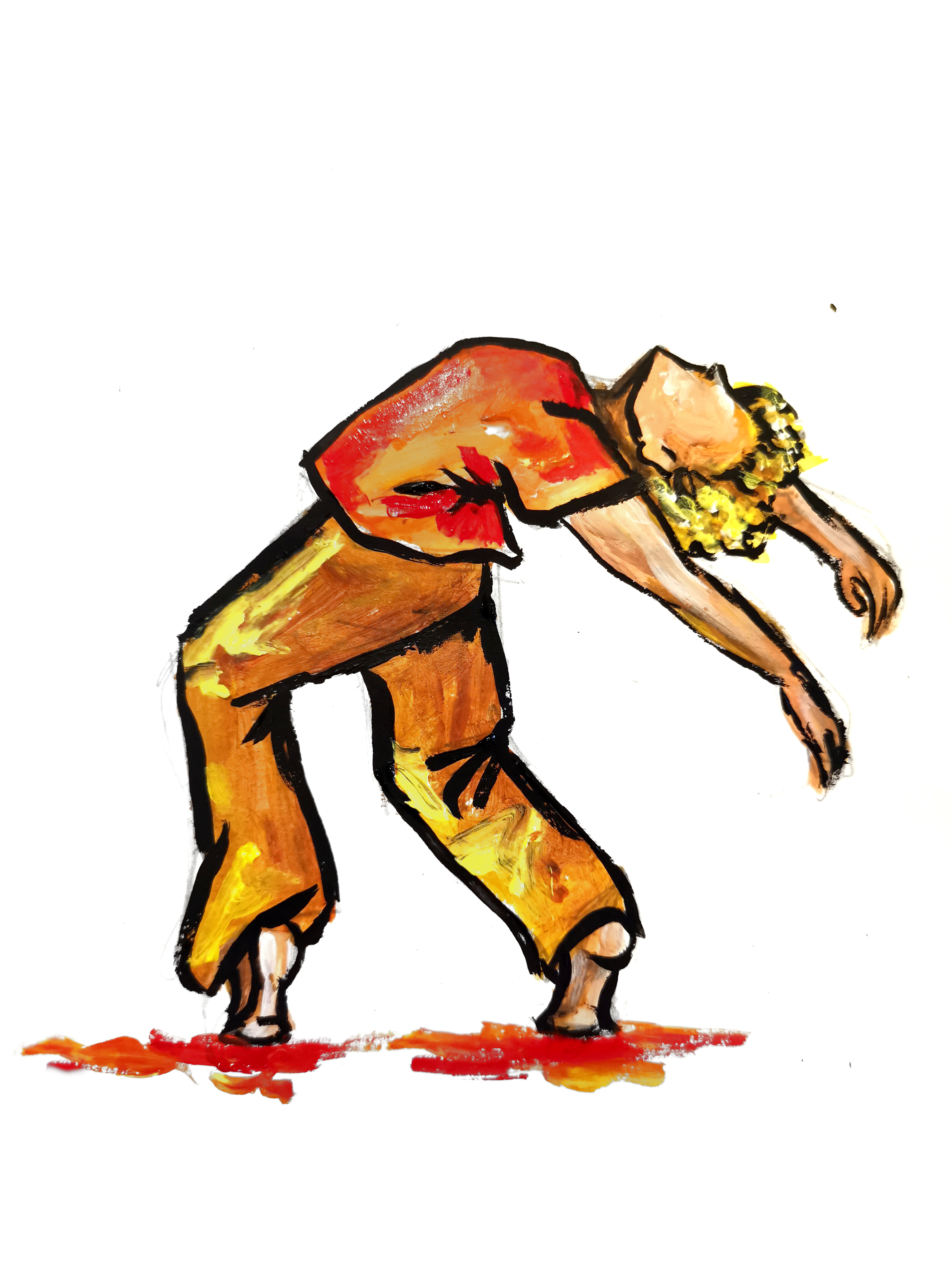 Painting of young contemporary male dancer bending back Painting of young contemporary male dancer bending back