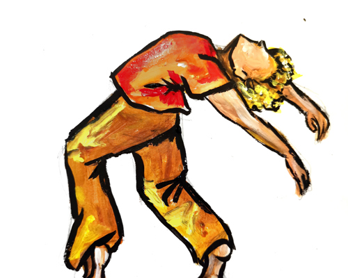 Painting of young contemporary male dancer bending back