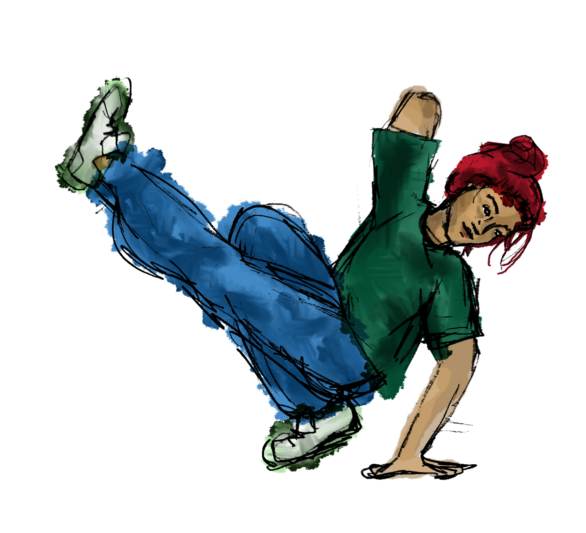 Illustration of Female break dancer with Limb Difference in a break dancing pose Illustration of Female break dancer with Limb Difference in a break dancing pose