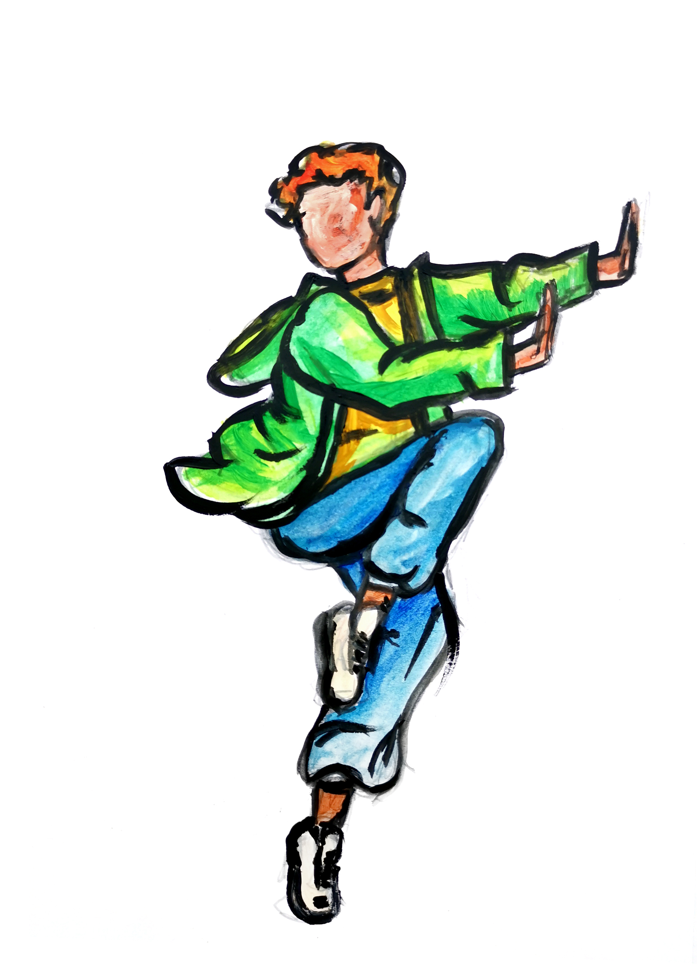 Painting of young contemporary male dancer jumping Painting of young contemporary male dancer jumping