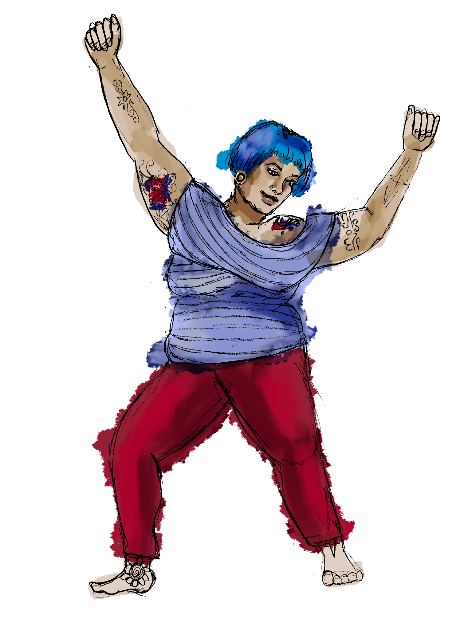 Illustration of Blue Haired Plus Sized Tatooed dancer Illustration of Blue Haired Plus Sized Tatooed dancer