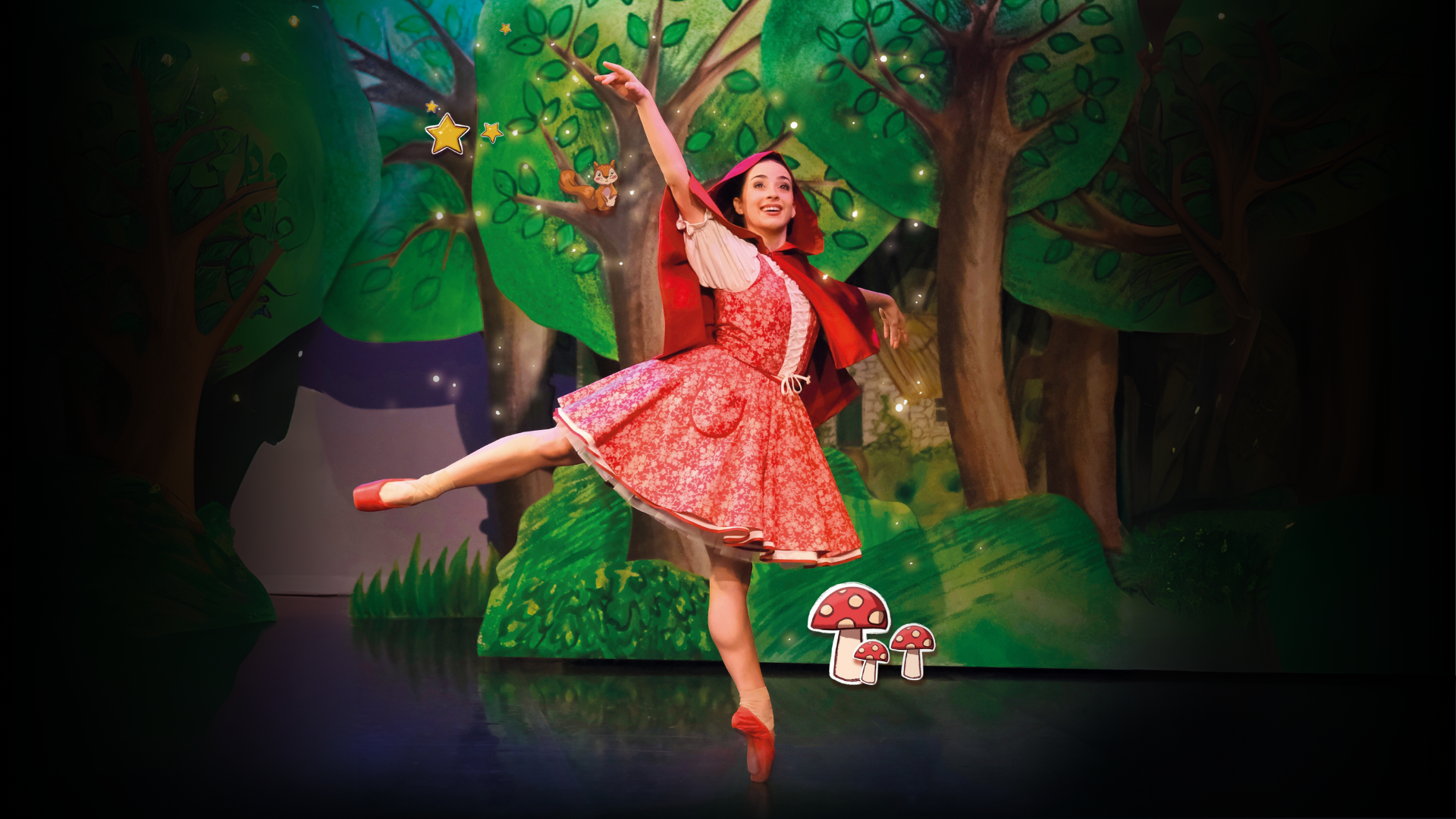 Julie Nunès in Little Red Riding Hood. Photo Brian Slater. Julie Nunès in Little Red Riding Hood. Photo Brian Slater.